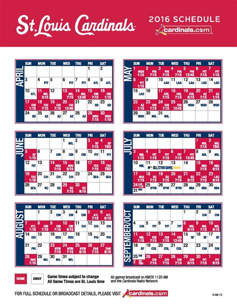 Printable St Louis Cardinals Schedule