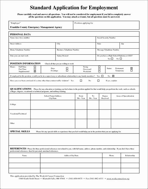 Printable Standard Job Application