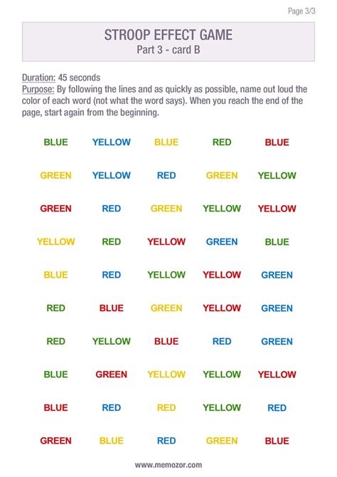 Printable Stroop Test
