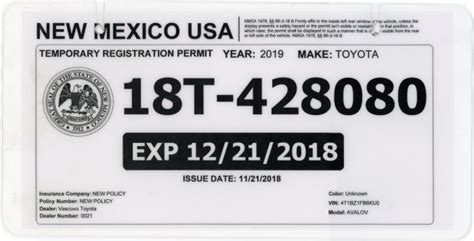 Printable Temporary License Plate Nm