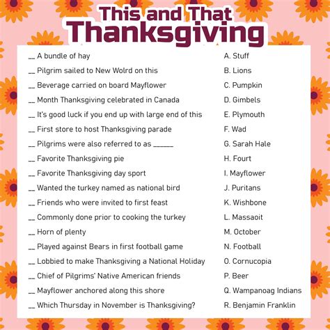 Printable Thanksgiving Trivia