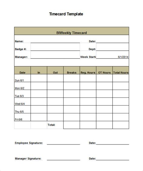 Printable Timecard