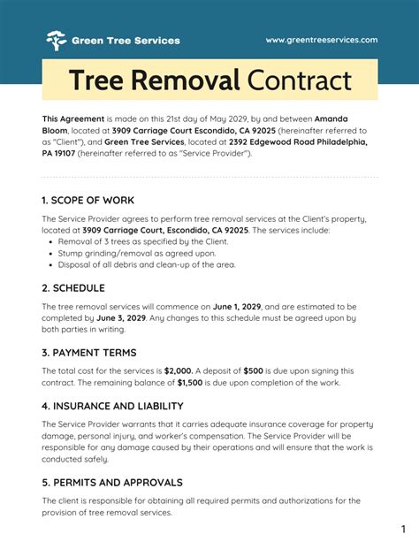 Printable Tree Removal Contract Template