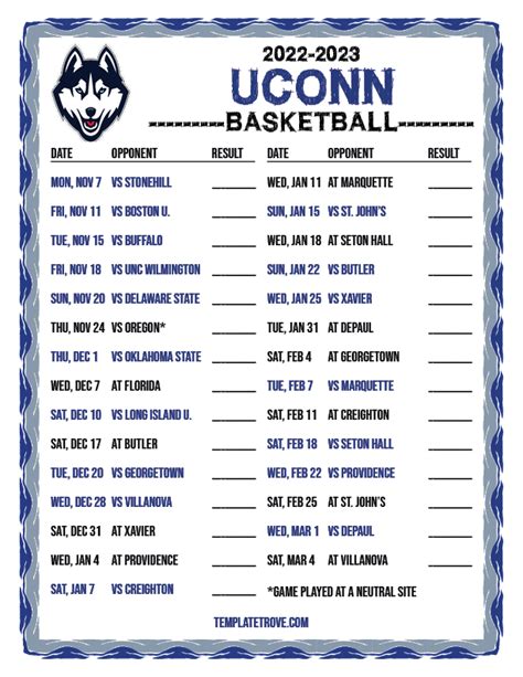 Printable Uconn Womens Basketball Schedule