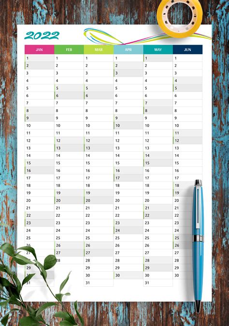 Printable Vertical Calendar