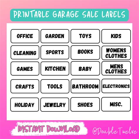 Printable Yard Sale Tags