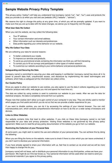 Privacy Policy Template For Website Free