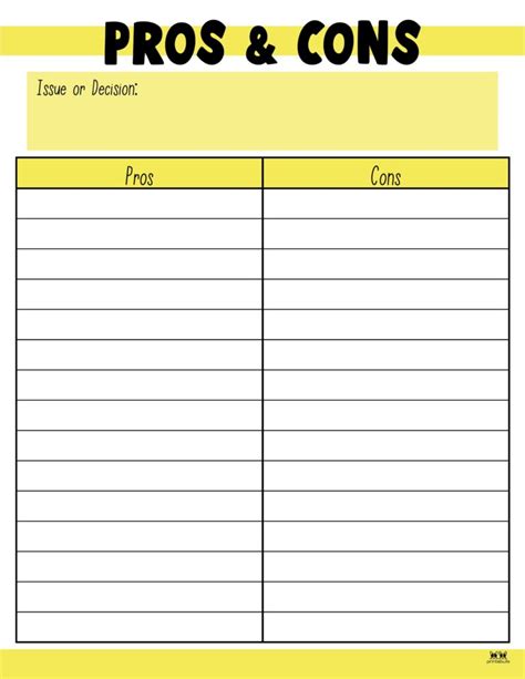 Pro And Cons List Template