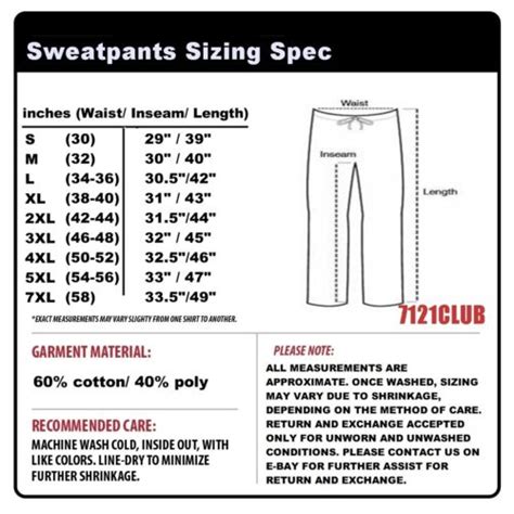 Pro Club Sweats Size Chart