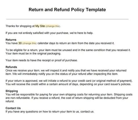 Product Return Policy Template