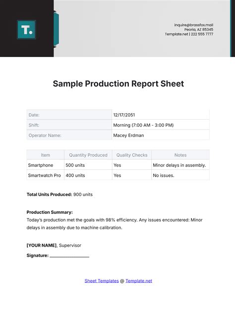 Production Report Template