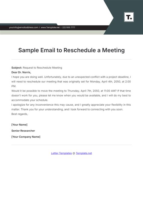 Professional Email Reschedule Meeting Template