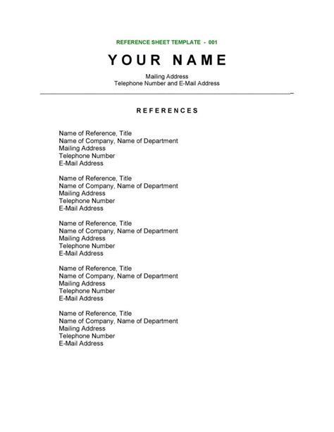 Professional References Template Free Download