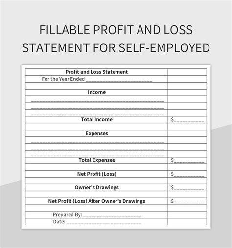 Profit Loss Statement Template Self Employed