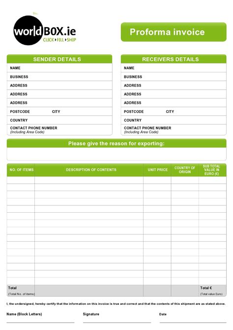 Proforma Template Excel