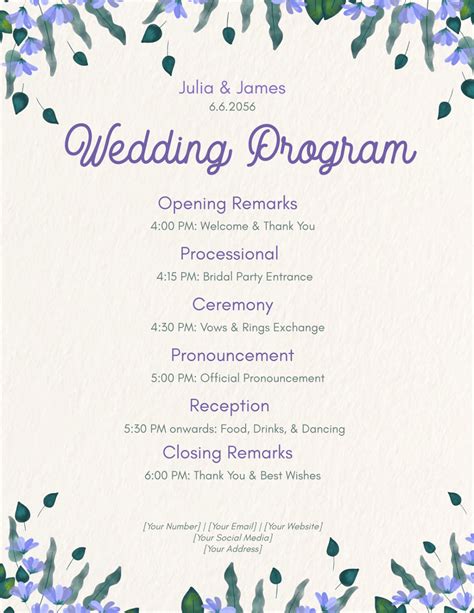 Program For Wedding Reception Template