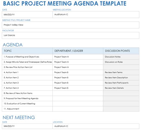 Project Management Meeting Agenda Template