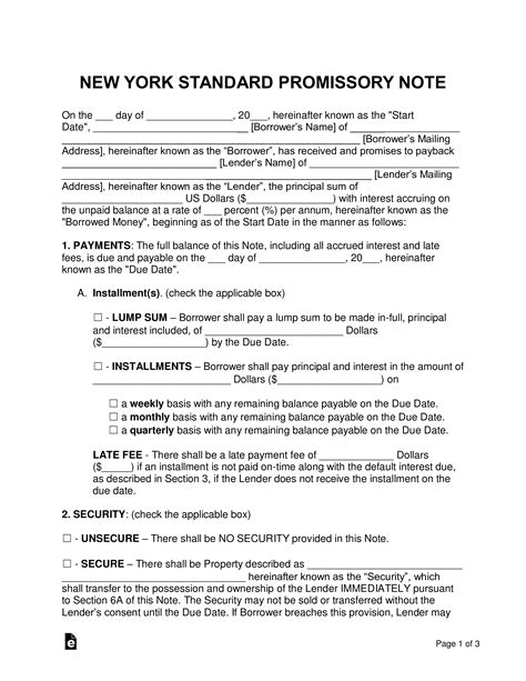 Promissory Note Template New York