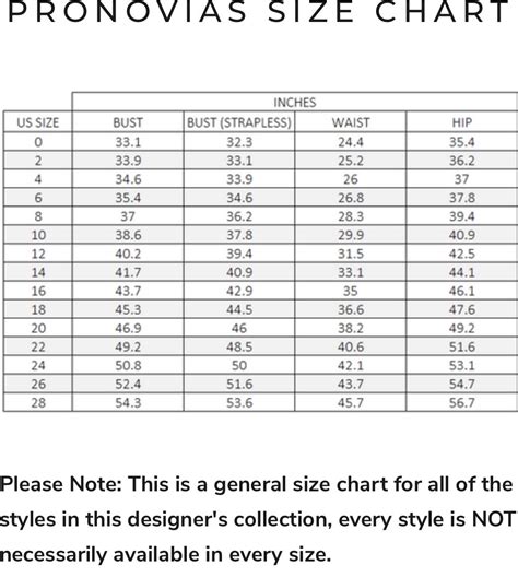 Pronovias Size Chart
