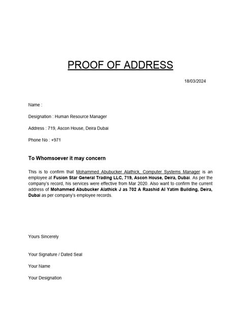 Proof Of Address Template