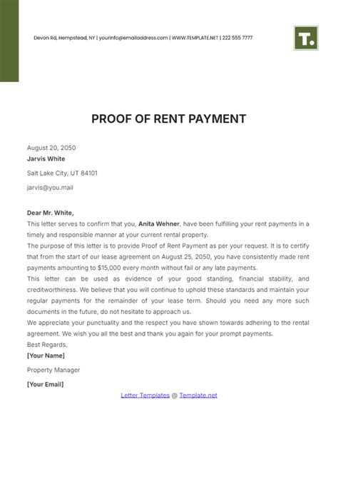 Proof Of Rent Letter Template