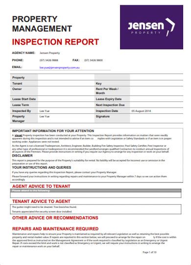 Property Management Inspection Report Template