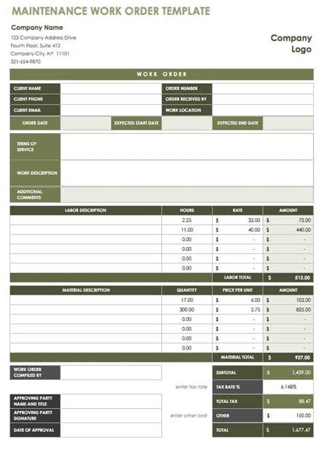 Property Management Work Order Template