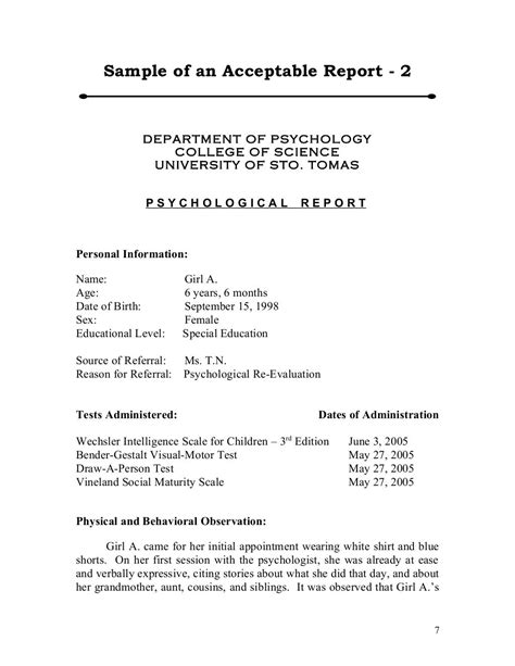 Psych Report Template