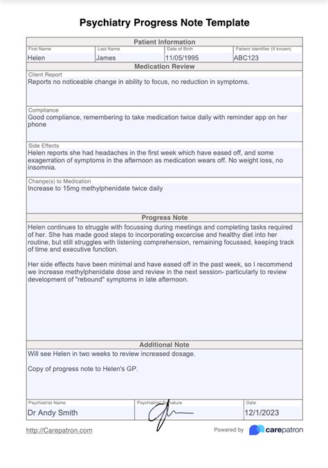 Psychiatric Follow Up Note Template