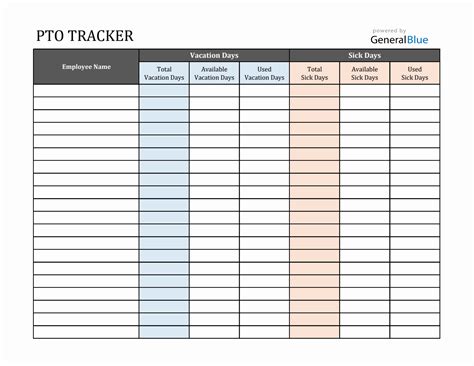 Pto Tracking Spreadsheet Template