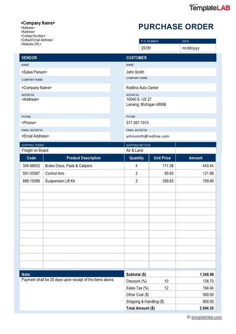 Purchase Order Template Download