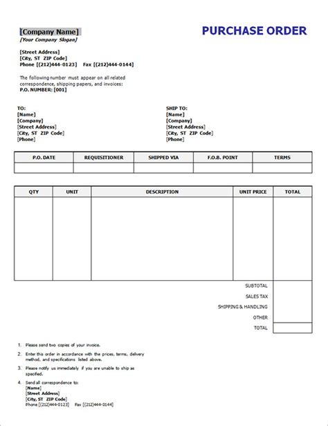 Purchase Order Word Template