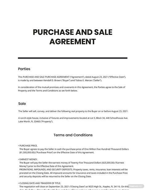 Purchase Sale Agreement Template