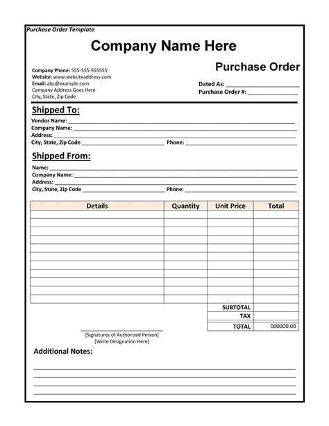 Purchasing Order Template