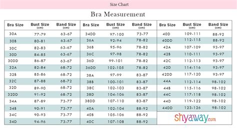 Push Up Bra Size Chart