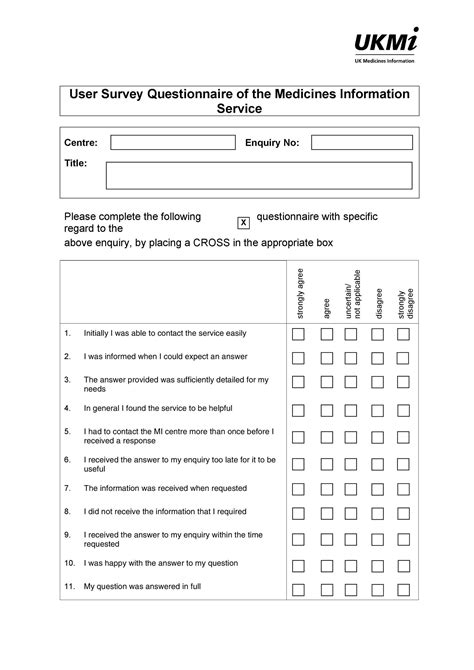 Questionnaire Template For Research Project