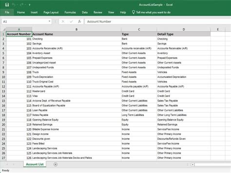 Quickbooks Chart Of Accounts Template Excel