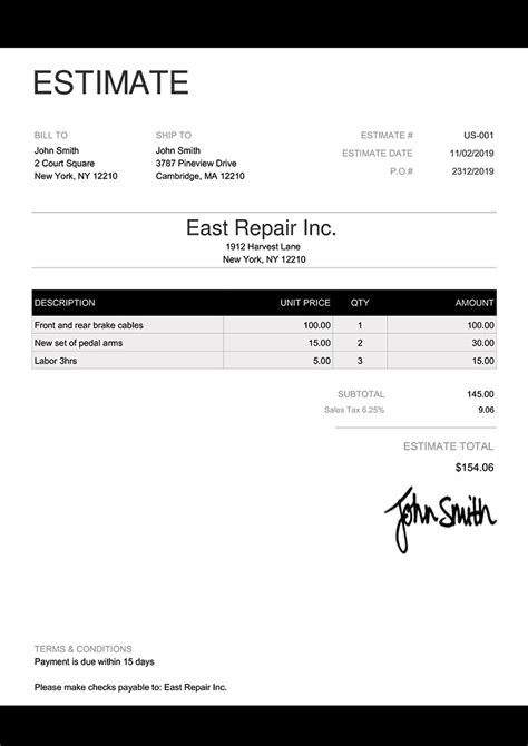 Quickbooks Estimate Templates