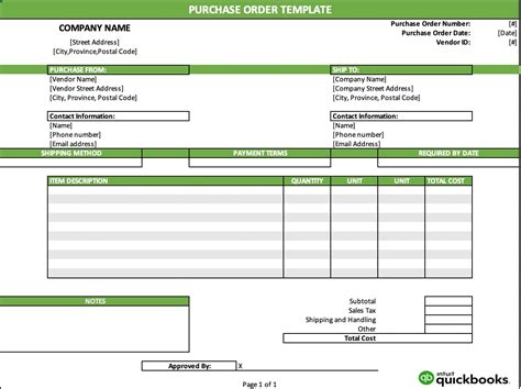Quickbooks Online Purchase Order Template