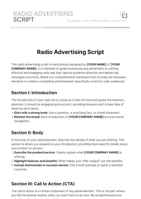 Radio Advertising Script Template