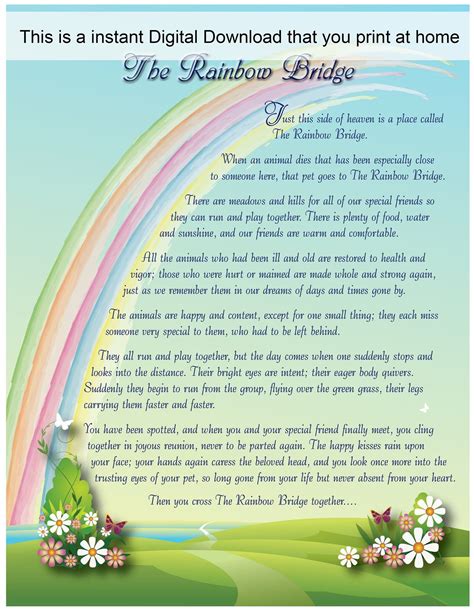 Rainbow Bridge Poem Printable Free