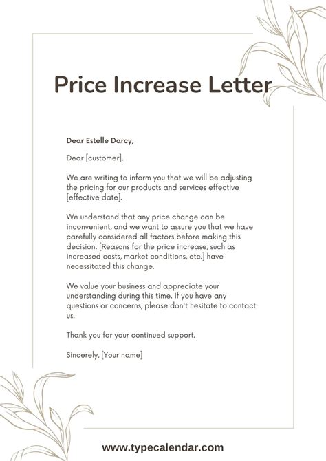 Rate Increase Letter Template