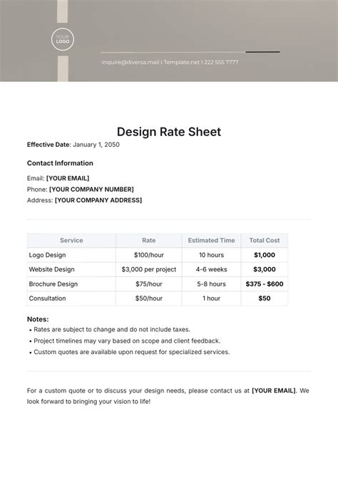 Rate Sheet Templates
