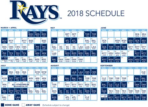 Rays Printable Schedule