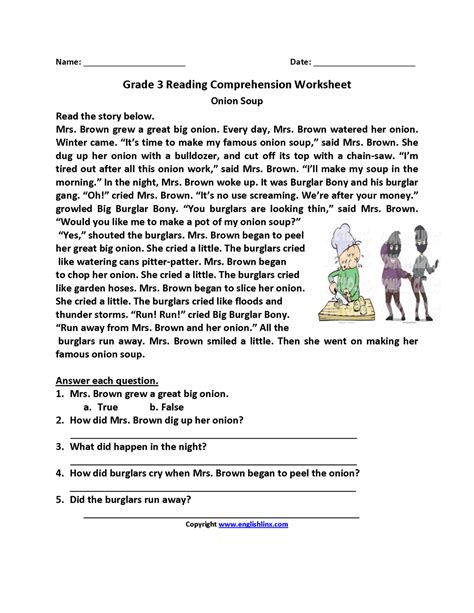 Reading Comprehension 3rd Grade Printable Worksheets A R Texas