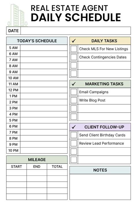 Real Estate Agent Daily Schedule Template