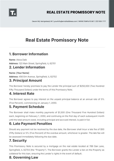 Real Estate Promissory Note Template