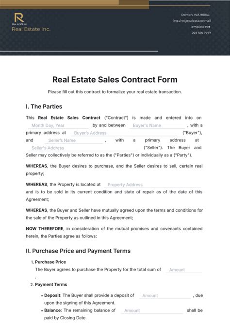 Real Estate Sale Contract Template