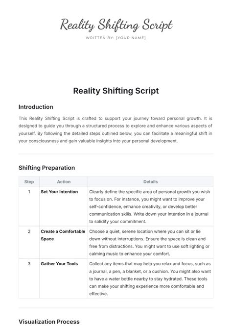 Reality Shift Script Template