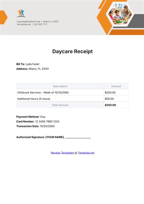 Receipt For Daycare Template